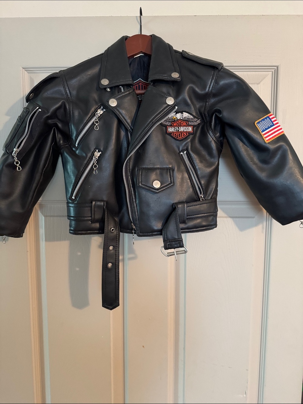 Harley-Davidson Black Leather Jacket with Flag Patch